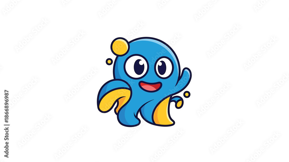 Fototapeta premium Cartoon Octopus Character with Playful Expression and Bright Colors.