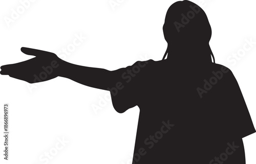Person gesturing with open hand