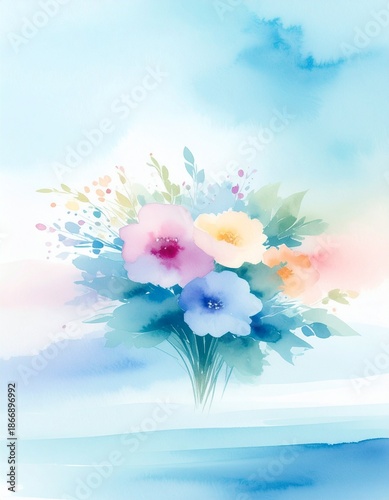 フローラルなイラスト素材（水彩テクスチャ、淡い色）