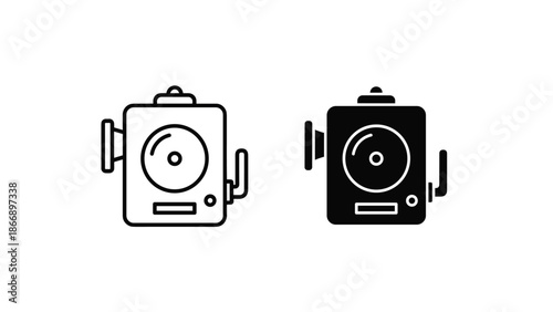 Outline and solid black icons of a DJ turntable, representing music production, DJing, and audio equipment.