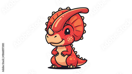 Adorable Cartoon Parasaurolophus Dinosaur Illustration on White Background.