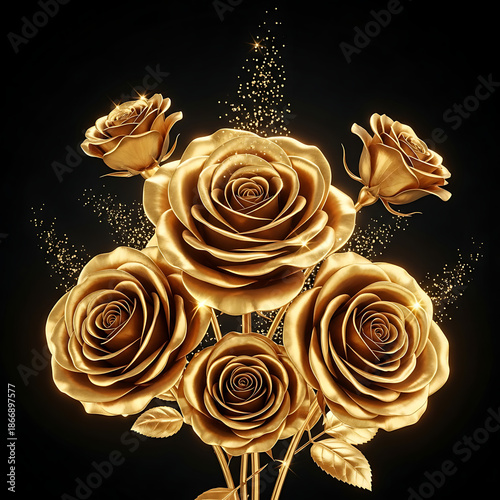 Golden Roses Bouquet with Sparkling Glow