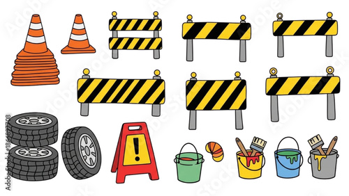 Construction Safety and Maintenance Icons Set Vector Illustration