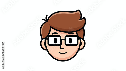 Cartoon portrait of a young man with glasses and brown hair.