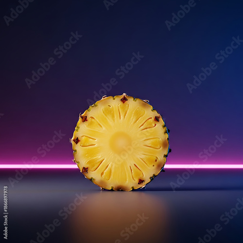 Pineapple Slice with Neon Background