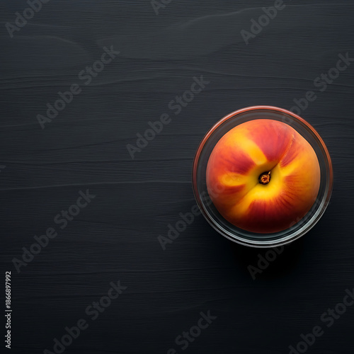 Peach in Glass Bowl on Dark Background