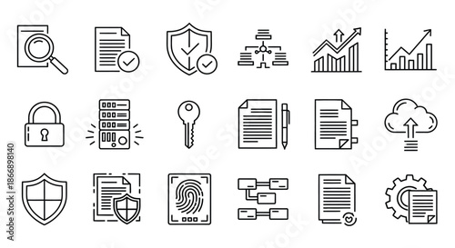 Icon set representing security and data management