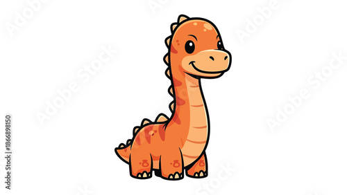 Cute Cartoon Brontosaurus Dinosaur with Friendly Expression and Orange Skin.