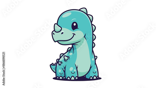 Adorable Cartoon Triceratops Illustration with a Gentle Smile and Playful Pose.