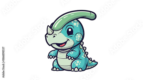 Adorable Cartoon Parasaurolophus Dinosaur with a Friendly Smile.