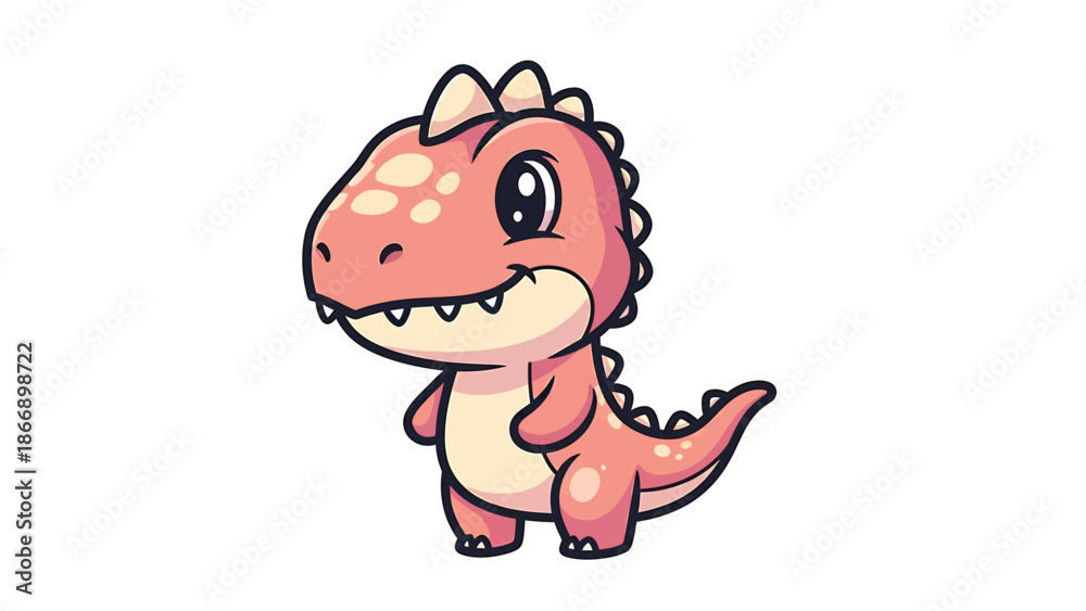 Fototapeta premium Adorable Pink Cartoon Dinosaur Character with Spikes and Spots.