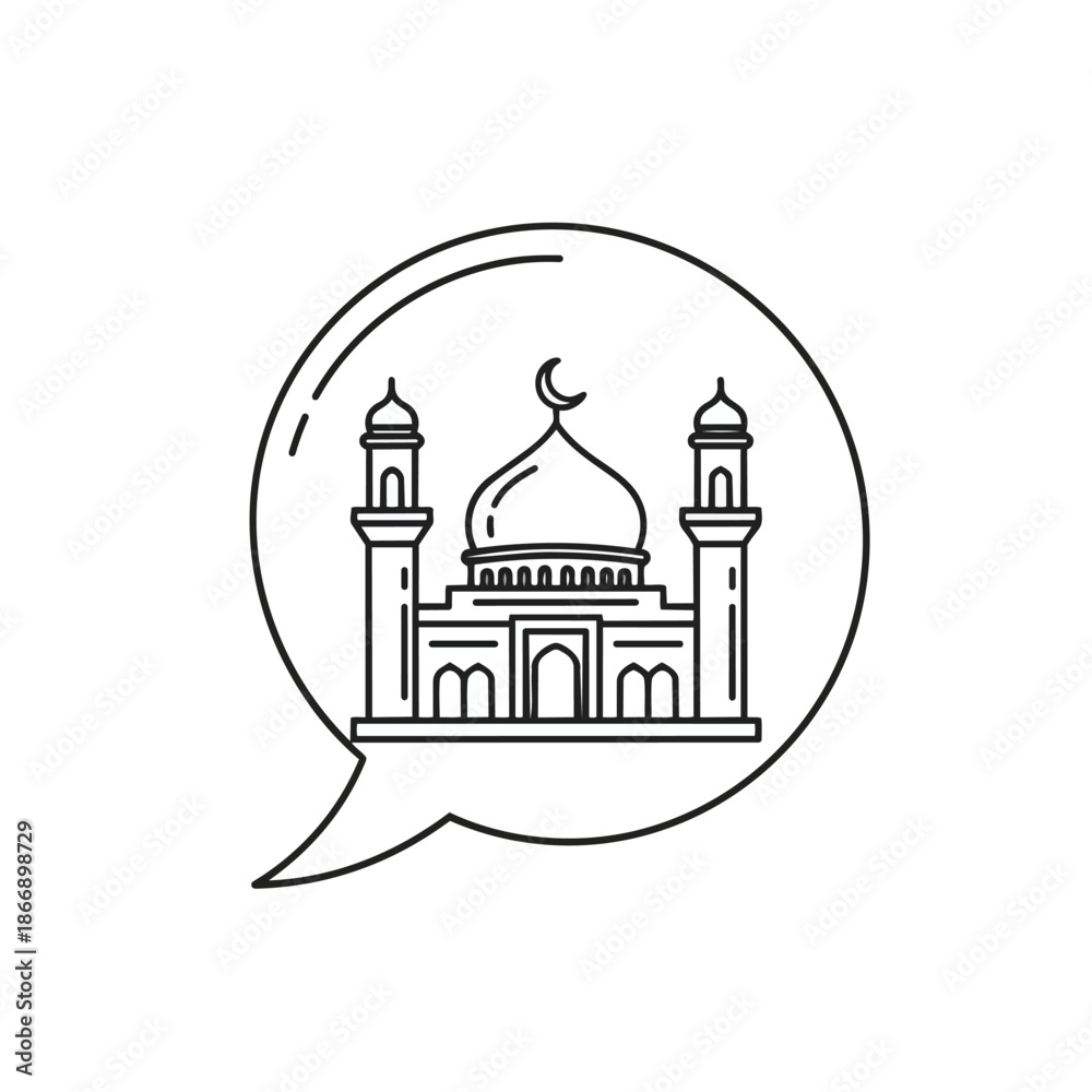 Obraz premium Mosque icon with speech bubble for cultural or religious discussions