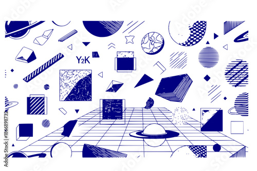 Retro Futuristic 1980s Pattern Geometric Sci Fi Chrome Texture Y2K Nostalgia Space Age Analog Warmth Digital Precision Seamless Black White Vector Design