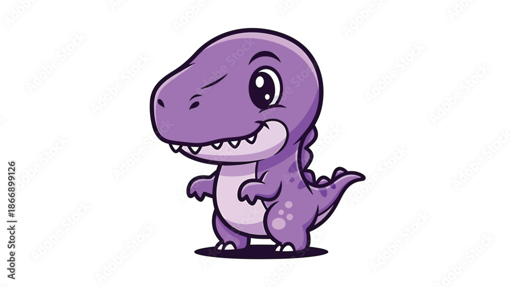 Fototapeta premium Adorable Purple Cartoon Dinosaur Character with Big Eyes and Small Arms.