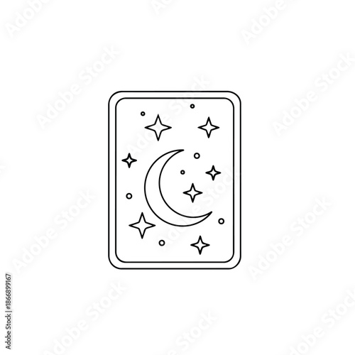 Stunning night sky tarot card with crescent moon and stars