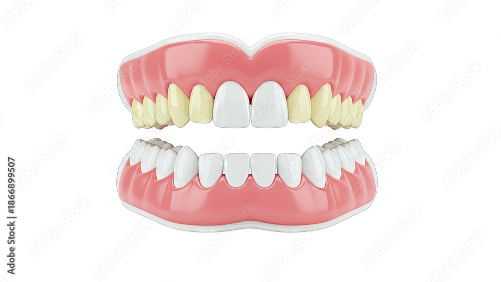 Fototapeta premium Comparison of Healthy vs. Discolored Teeth