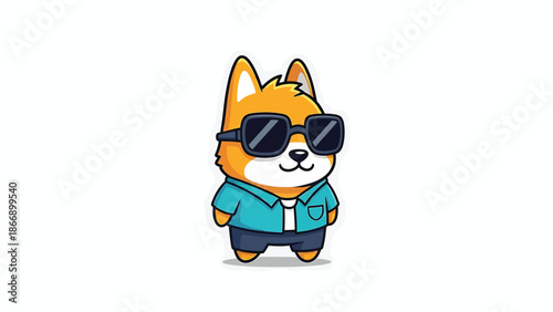 Cartoon Shiba Inu Dog with Sunglasses and Stylish Outfit.