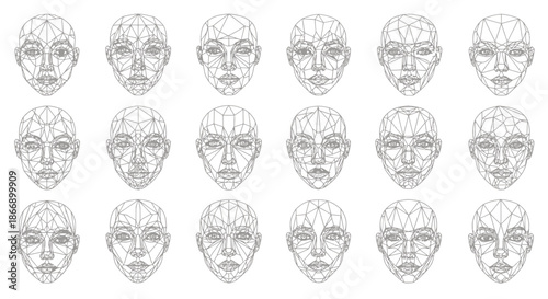Collection of wireframe faces