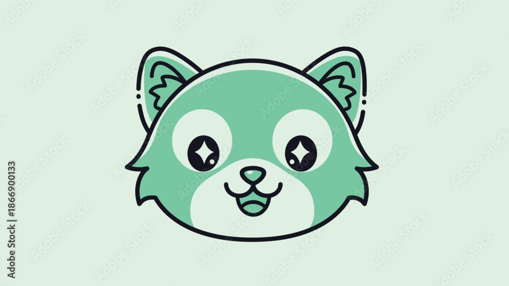 Obraz premium Cute Cartoon Fox Head with Sparkling Eyes and Happy Smile.