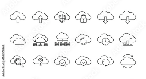 Cloud icons representing various functions