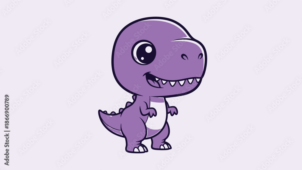 Fototapeta premium Adorable Purple Cartoon Tyrannosaurus Rex Character Illustration.