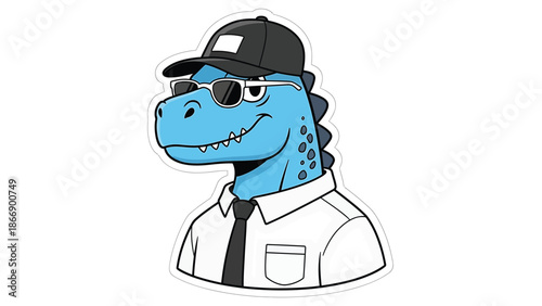 Cartoon Dinosaur Character with Sunglasses and Baseball Cap.