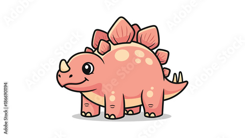Cute Cartoon Stegosaurus with Pink Skin and Plates.