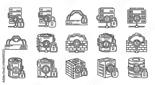 Secure data storage and network security icons