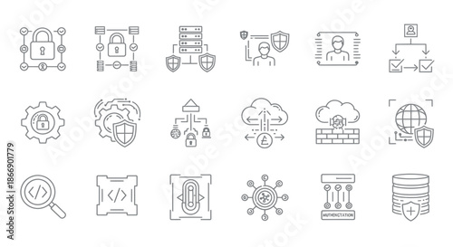 Cybersecurity and data protection icons