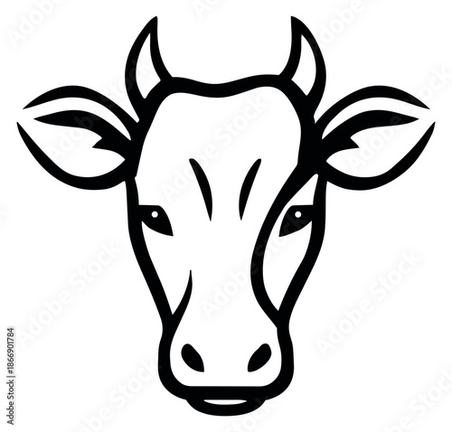 Line art illustration of a cow's head for dairy and agriculture branding