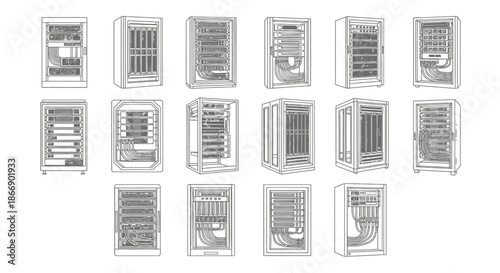 Collection of server racks in various configurations