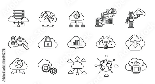 Cloud computing and data management icons