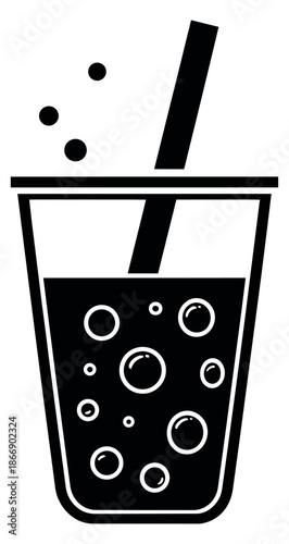 Line art illustration of a carbonated drink depicting effervescent bubbles for a beverage menu