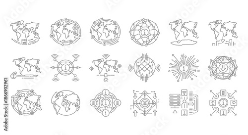 Global connections and networking icons