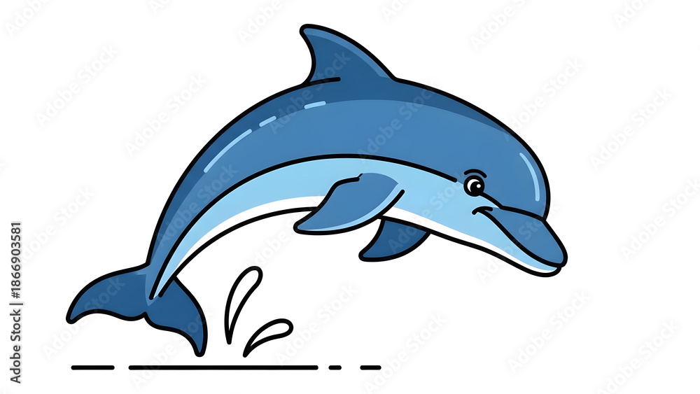 Fototapeta premium A clean and simple minimalist vector illustration of a blue dolphin leaping on a white background