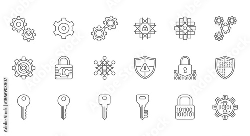 Collection of security and mechanism icons