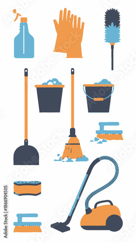 Cleaning tools set. Housekeeping equipment vector