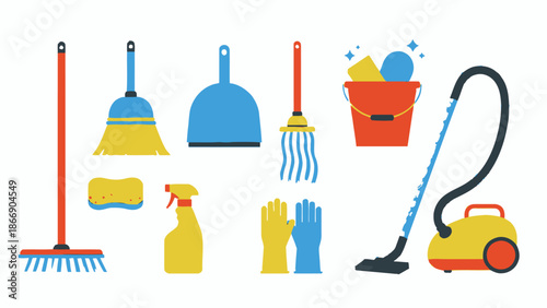 Cleaning tools vector illustration set for housework