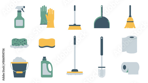 Cleaning tools vector set. Housekeeping equipment.