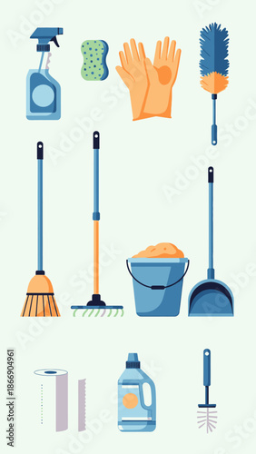 Cleaning tools and supplies vector illustration