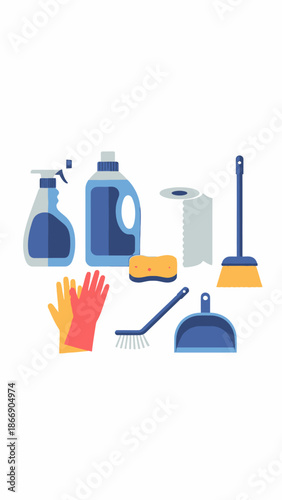 Cleaning supplies vector illustration set