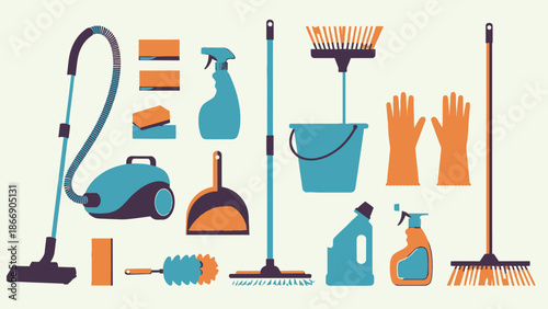 Cleaning tools set. Housework equipment vector