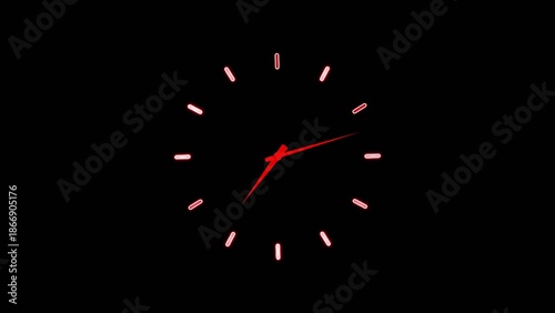 Obraz na plátně Glowing red clock with minimalist rectangular hour markers and red second hand on Generate title without using the word Title: before it