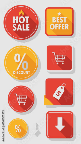 Sale Icons Set: Hot Deals, Discount, Best Offer