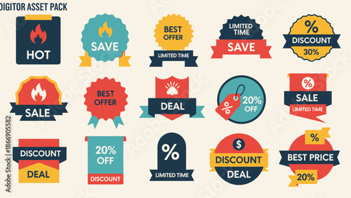 Sale Badges and Discount Stickers Vector Set