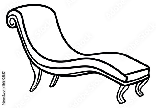 Hand drawn line art illustration of a chaise lounge depicting comfortable seating for interior design