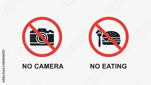 No camera and no eating sign, prohibition symbols
