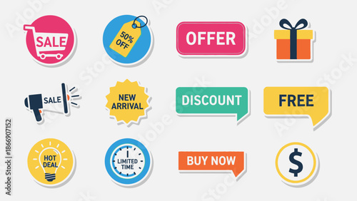 Sale and Discount Stickers Vector Set
