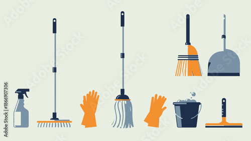 Cleaning Tools Vector Illustration Set