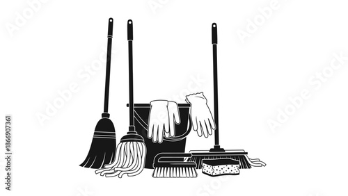 Cleaning tools vector set for housework and hygiene